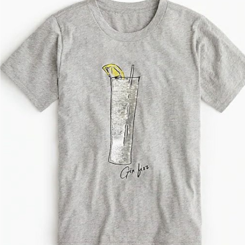 J.crew Gin Fizz Sequin Graphic Tee T-Shirt- NWT- Heather Gray- Size MEDIUM